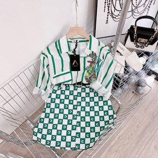 Set 3 món áo somi khủng long chân váy kaki kèm đai