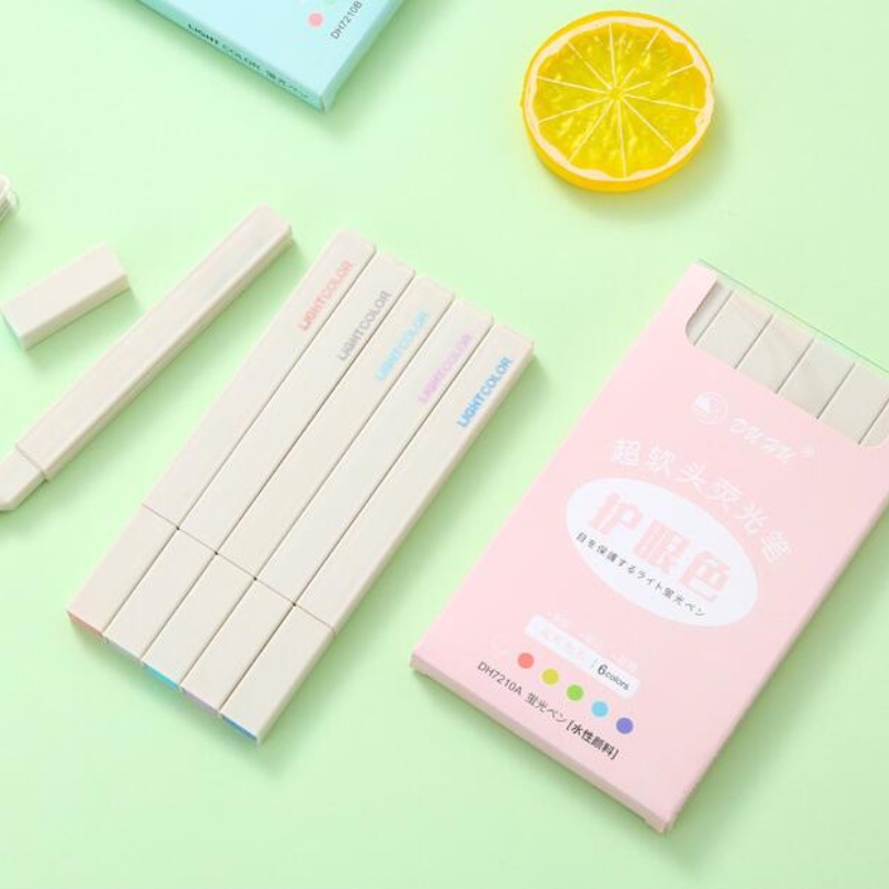 Set 6 bút dạ quang mềm sức chứa lớn màu sáng dùng cho học sinh