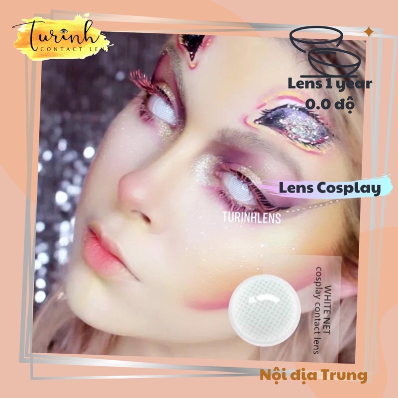 Lens Cosplay White 0.0 diop- Kính áp tròng Hoá Trang- Màu Trắng lưới, full mắt