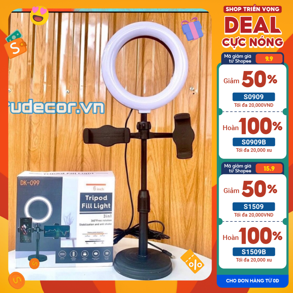 Đèn Livestream Để Bàn 2 Kẹp điên thoại chân Tripod siêu bền chính hãng 16cm
