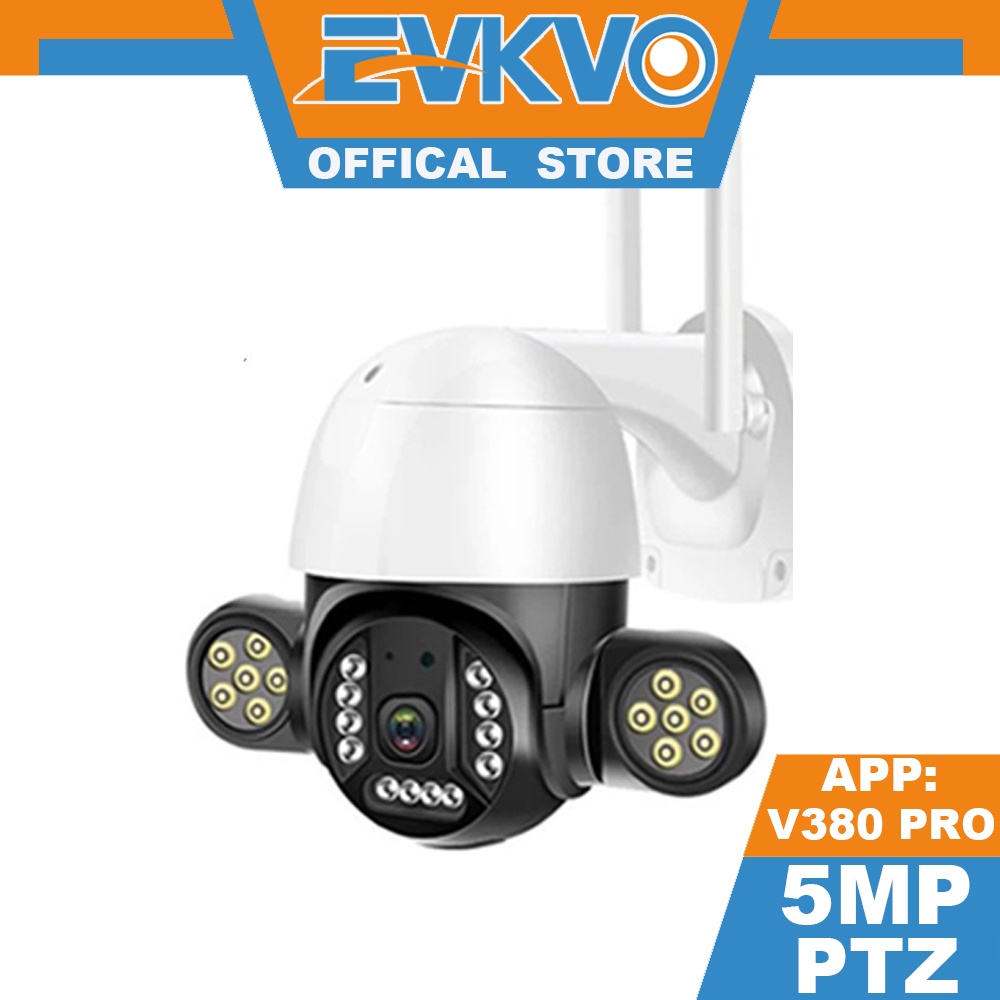 EVKVO - Theo dõi tự động - Tầm nhìn ban đêm đầy đủ màu sắc - V380 PRO APP UHD 5MP WIFI CCTV Camera Rotate Outdoor Waterproof Wireless PTZ IP Camera CCTV Home Security Surveillance Camera With Floodlights