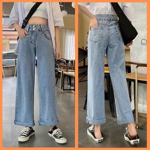 Quần bò nữ ống rộng quần jean dáng dài cạp cao phong cách hàn quốc dáng bao đẹp THỜI TRANG1989