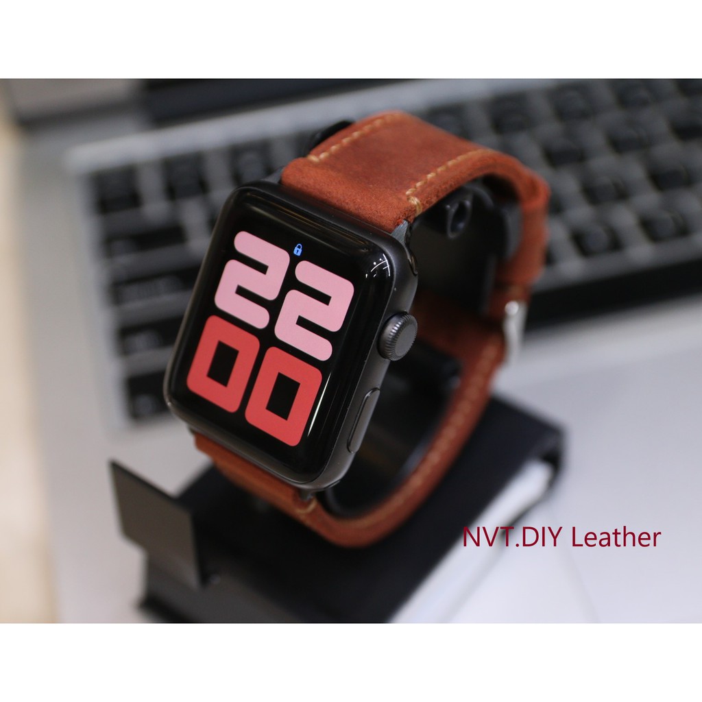 Dây đeo thay thế Apple Watch da bò sáp Nâu đỏ handmade