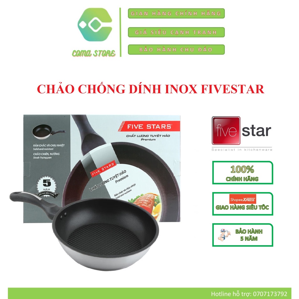 CHẢO CHỐNG DÍNH INOX FIVESTAR 16CM / 20CM / 22CM / 24CM – DÙNG MỌI LOẠI BẾP (KỂ CẢ BẾP TỪ) - BẢO HÀNH 5 NĂM