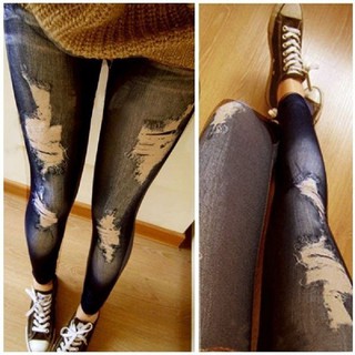 Legging giả quần jeans rách