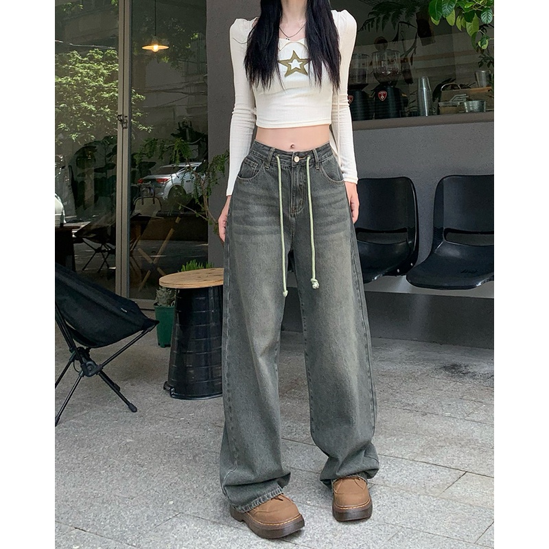 QKOOLE  Quần Jean Ống Đứng Phong Cách vintage Hàn Quốc  quần jean nữ ống đứng lưng cao