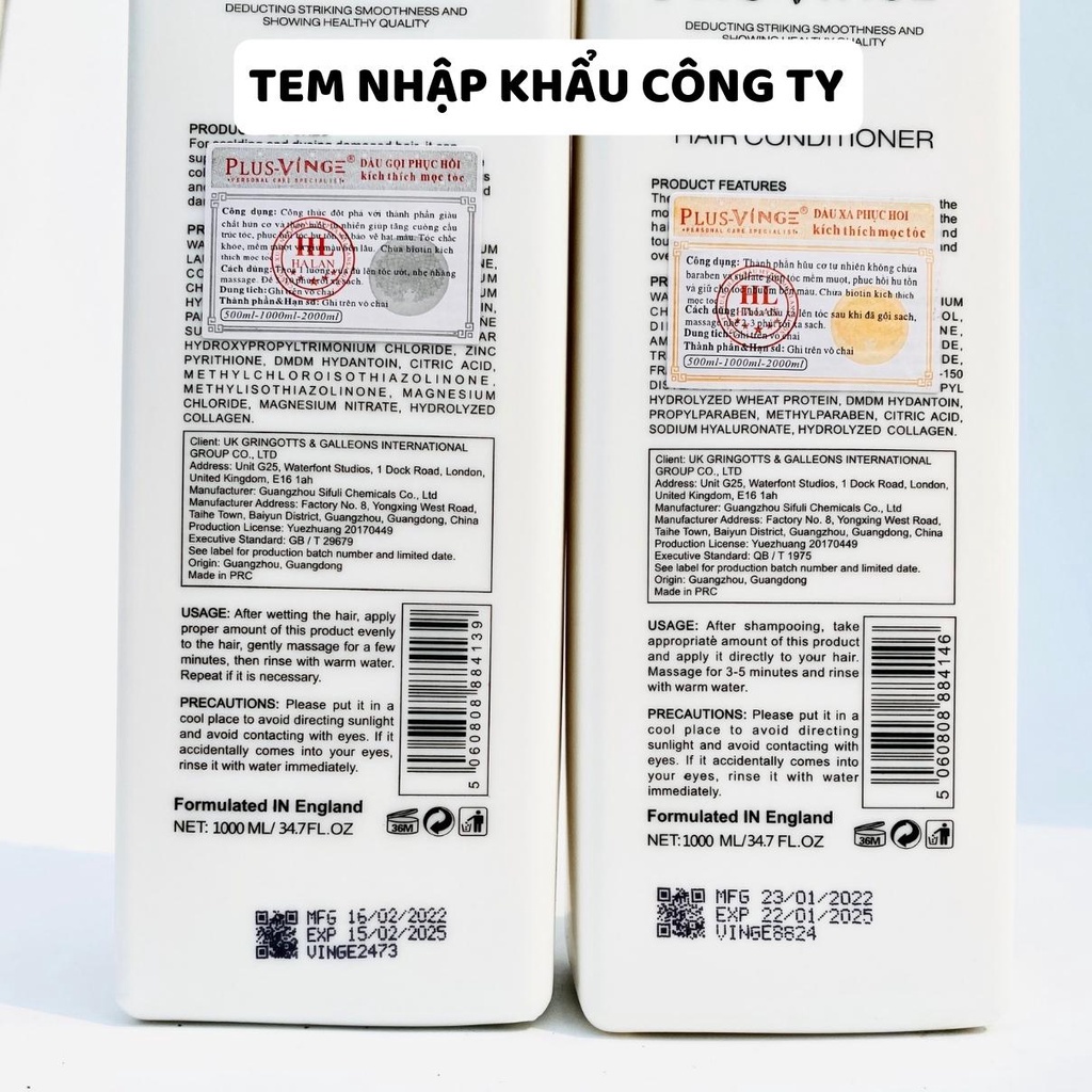 Dầu Gội COLLAGEN VINGE PLUS 1000ML CHÍNH HÃNG - VINGER Plus Trắng Hương nước hoa phục hồi tóc hư tổn