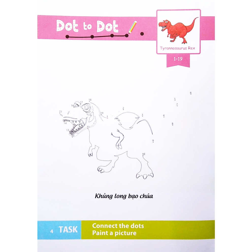 Sách Dot To Dot Coloring Book - Nối Số & Tô Màu - Khủng Long