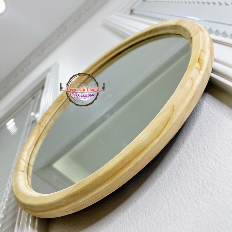 Gương Tròn Gỗ Thật Vát Cạnh Tỉ Mỉ Gương Soi Rõ Nét