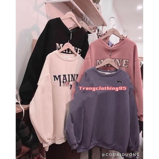 Áo nỉ MAINE in chữ, Áo Sweater nỉ chui đầu Ulzzang Basic