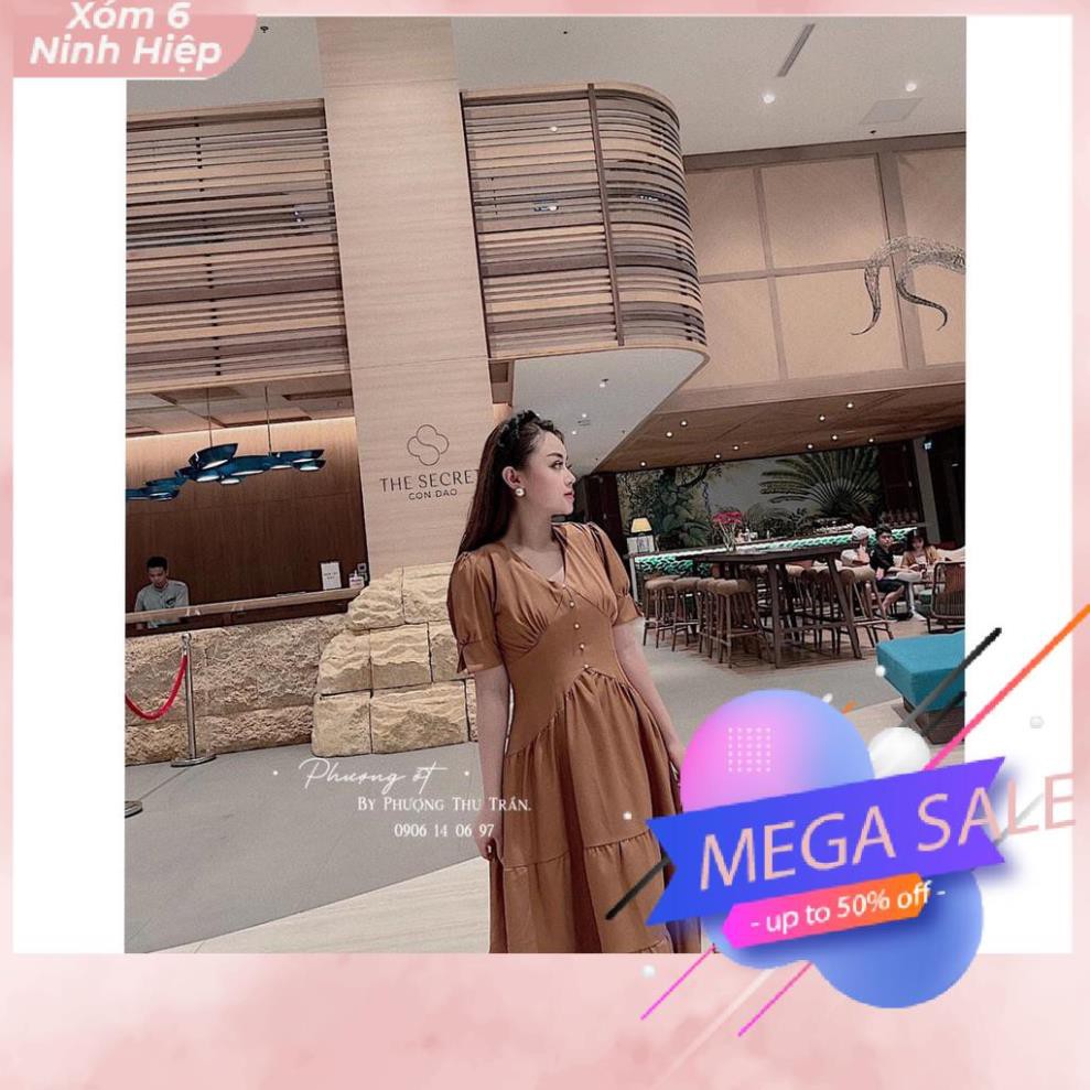 [FREESHIP] Váy Thô Cổ V Tay Bồng Cúc Ngực - Đầm Thô Tầng Dáng Dài MN | BigBuy360 - bigbuy360.vn