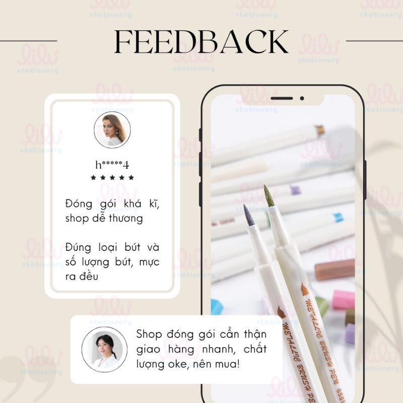 Bút lông vẽ sắc màu ánh kim nghệ thuật DIY brush pen soft calligraphy metallic 32 màu. MS: NO5566