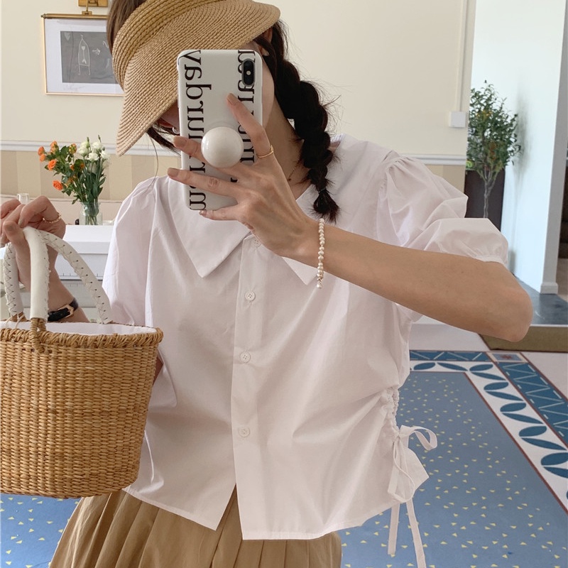 SUXI Áo Sơ Mi Tay Ngắn Dáng Ôm Màu Sắc Ngọt Ngào Phong Cách Hàn Quốc Thời Trang Mùa Hè Cho Nữ