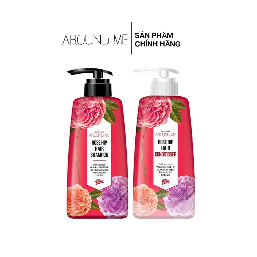 Combo Dầu Gội Và Dầu Xả Thảo Mộc Mềm Mượt Tóc Around Me Rose Hip Perfume Hair Shampoo Hương Hoa Hồng 500ml