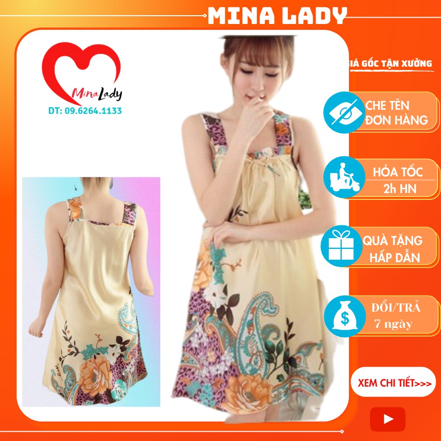 Váy đầm 2 dây mặc nhà mặc ngủ TEEN chất lụa mát (Nhiều màu)