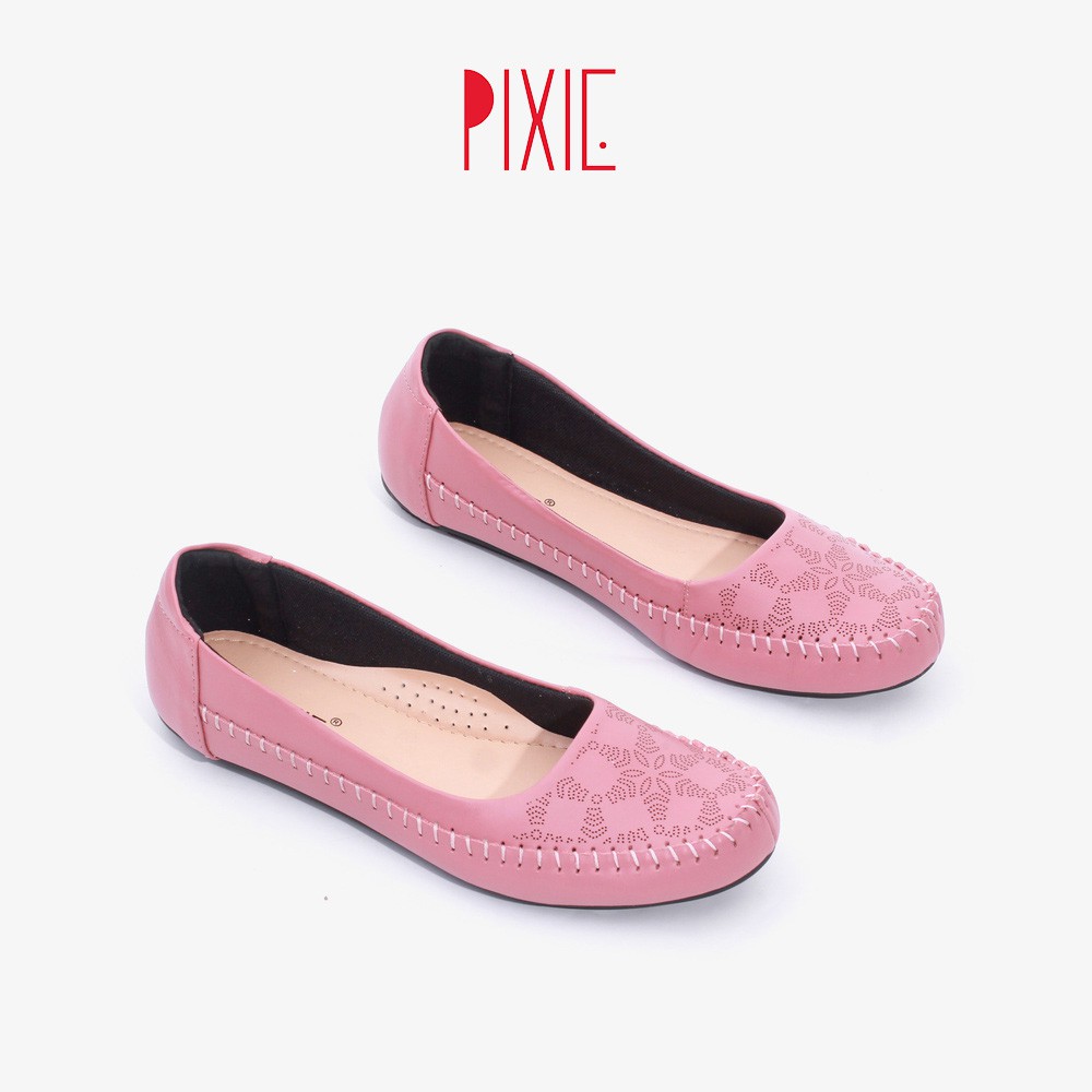 Giày Búp Bê Bệt Da Bò Thật Hoạ Tiết Pixie X666