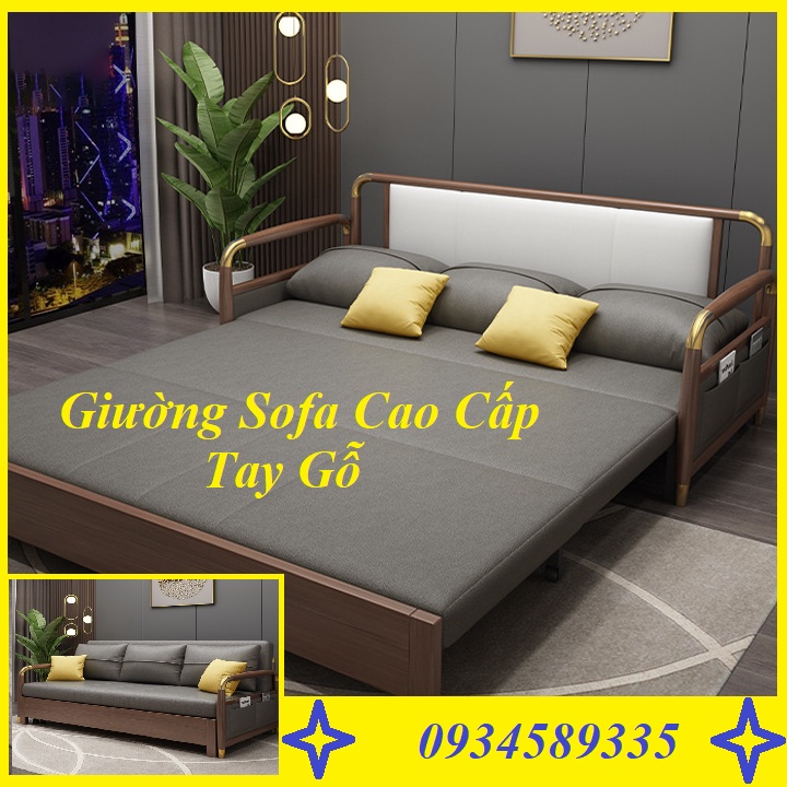 Giường sofa Thông Minh, Sofa Đa Năng Gấp Gọn Thành Ghế, So fa Cao Cấp Tay Gỗ KT 1,5M x 1,9m