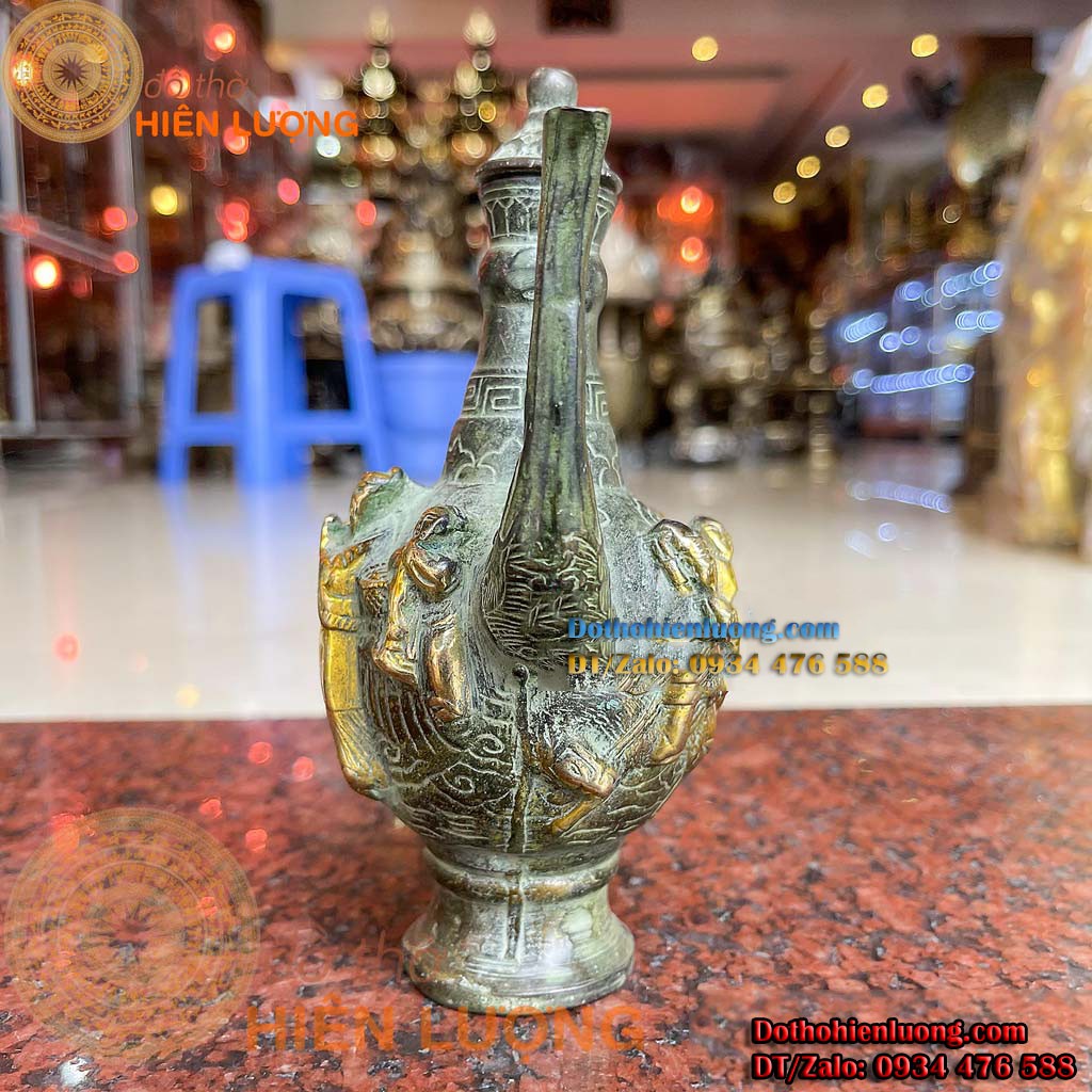 Bình Đựng Rượu - Bình Trà Bát Tiên Màu Xanh Giả Cổ Bằng Đồng - Vật Phẩm Phong Thủy