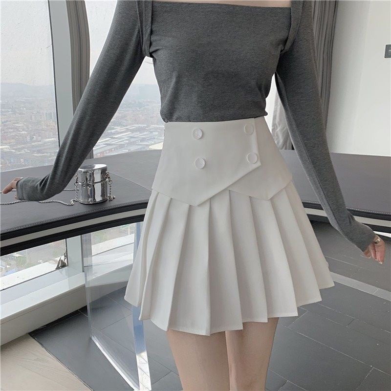 Chân váy xếp ly 4 khuy cạp cao tôn dáng 2 màu đen trắng