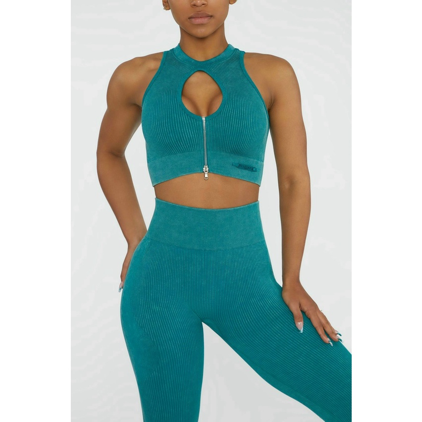 Set bộ thể thao tập gym yoga nữ dệt kim cao cấp áo bra khóa kéo kèm mút quần dài cạp cao chun mông Bin Sport BD141