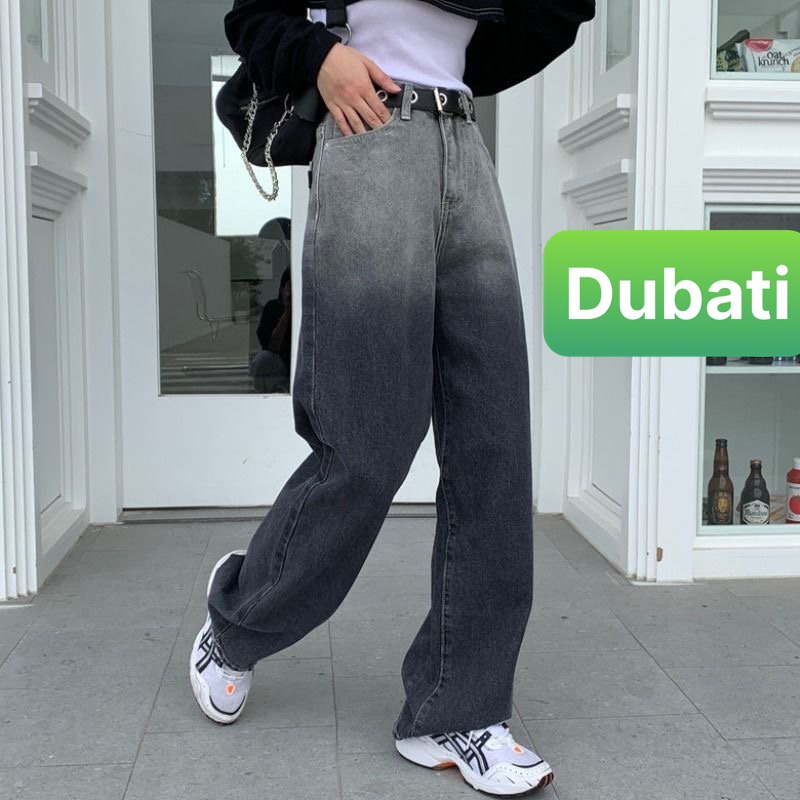 QUẦN BAGGY JEAN NỮ ĐEN XANH XÁM LOANG 2 MÀU ỐNG SUÔNG RỘNG DÀI KHÓA TRƯỚC LƯNG CAO NÂNG MÔNG CAO CẤP MỚI - DUBATIFASHION