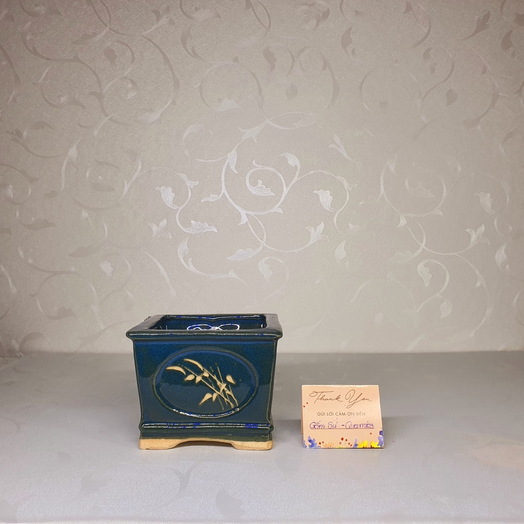 Chậu trồng cây cảnh , tiểu cảnh , cây  bon sai , hoa  , Kiểu Hình Vuông , Gốm Sứ Bát Tràng  ~