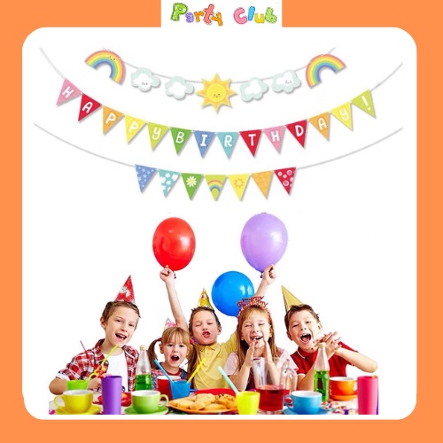 Dây treo trang trí dây chữ Happy Birthday cầu vồng giấy trang trí sinh nhật