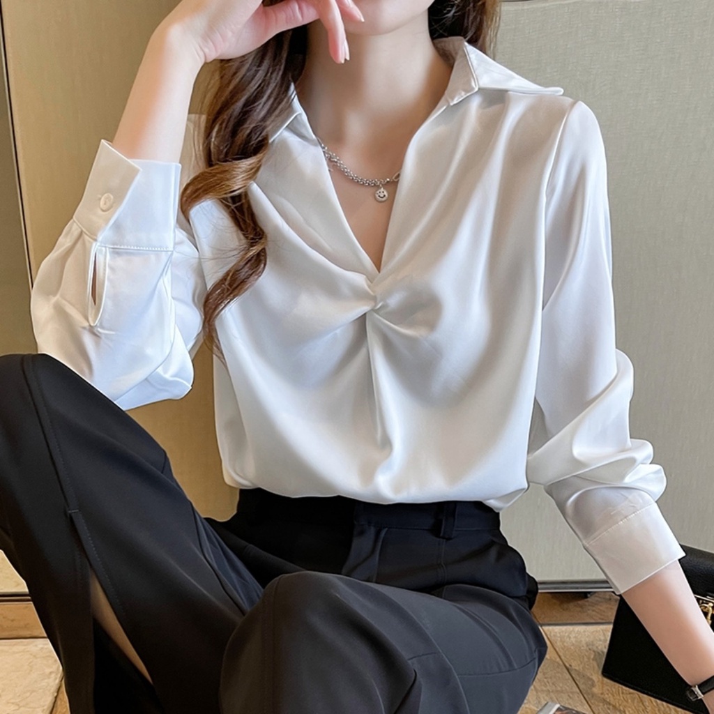 [ẢNH THẬT-NHIỀU MẪU] Áo sơ mi nữ ⚡𝗙𝗿𝗲𝗲 𝘀𝗵𝗶𝗽⚡ nhúm ngực  trắng lụa hàn mát mịn phong cách Hàn Quốc