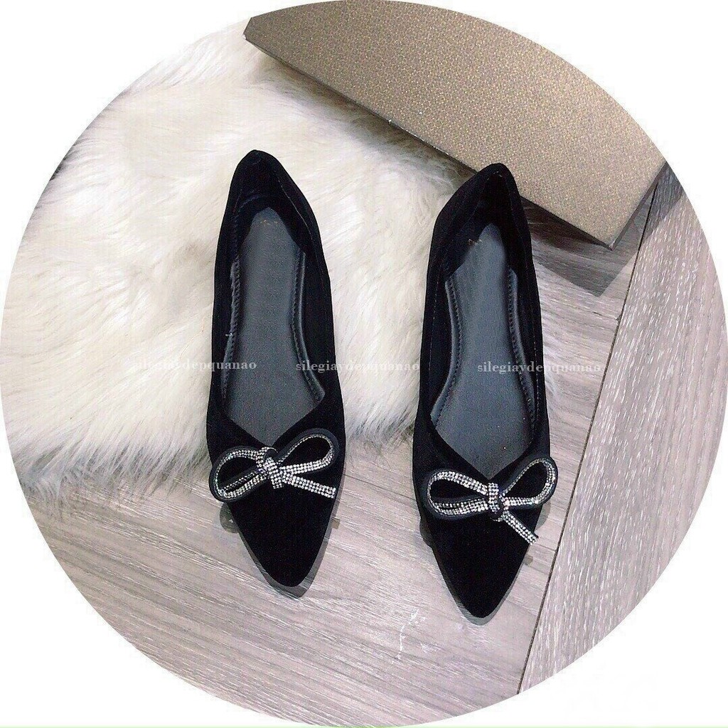 Giày búp bê nữ mũi nhọn Farosa phối nơ dây đá nhỏ cực xinh - B2