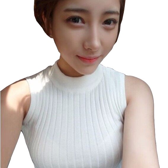 Áo dệt kim SUXI không tay dáng ngắn thiết kế đơn giản trẻ trung