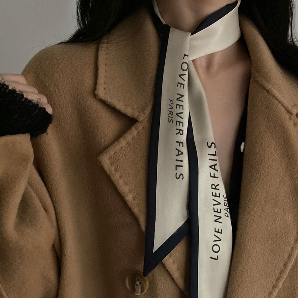 Khăn choàng cổ bằng lụa màu trơn in chữ thời trang Hàn Quốc đa năng cho nữ