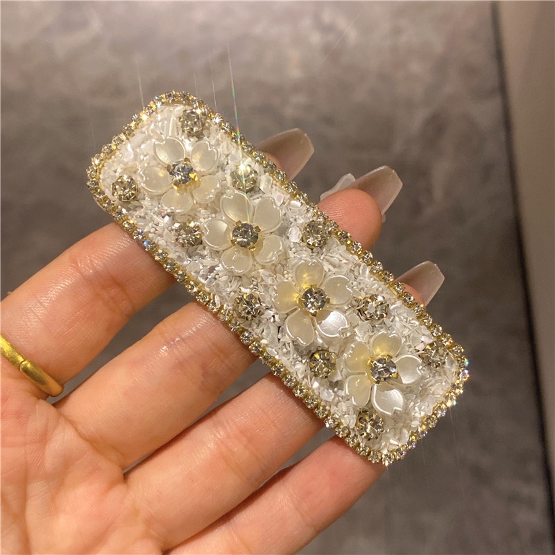 Kẹp Tóc Mái Thẳng Đính Đá & Ngọc Trai Hình Hoa Kiểu Hàn Quốc