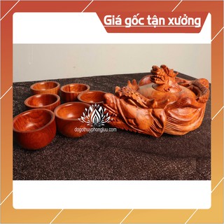Bộ ấm chén rồng gỗ hương cao cấp