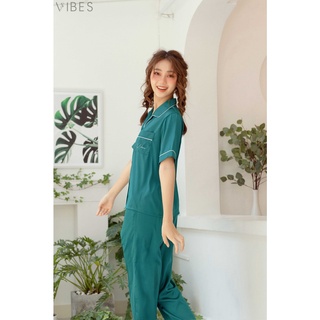 [O] VIBES Đồ bộ Pijama dài Lụa trơn cao cấp Teal Long Py Set