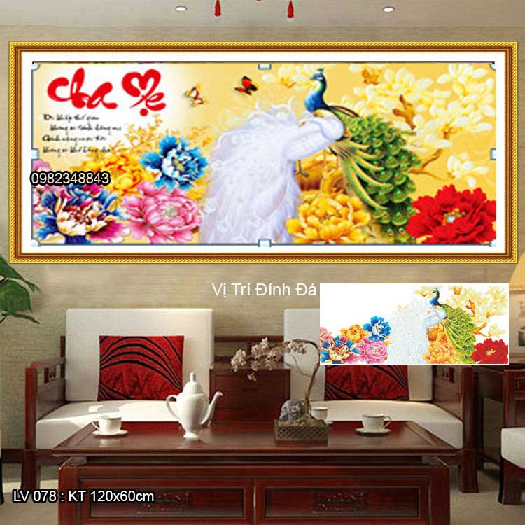 Tranh gắn đá cha mẹ KT:120x60cm , tranh đính đá chưa đính.