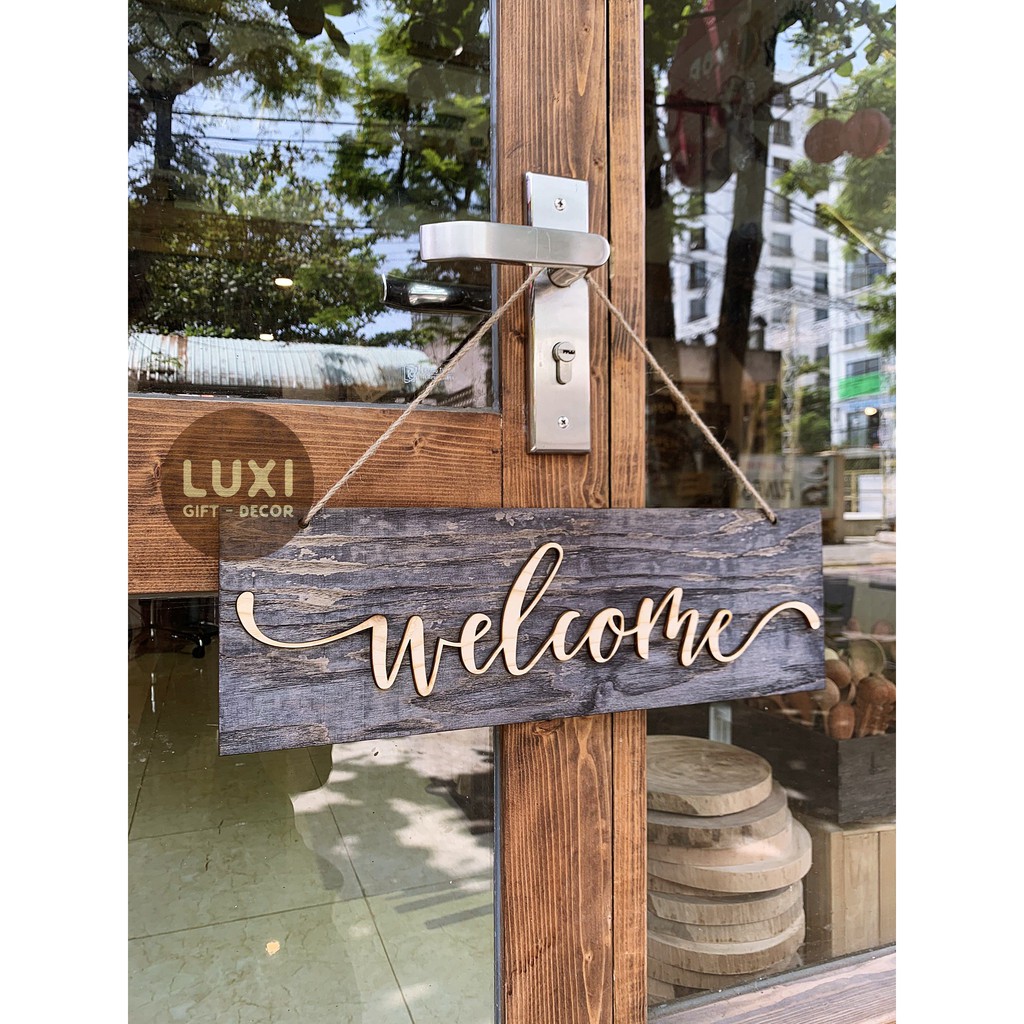 Bảng gỗ treo cửa 1 mặt Welcome 25 LUXI decor