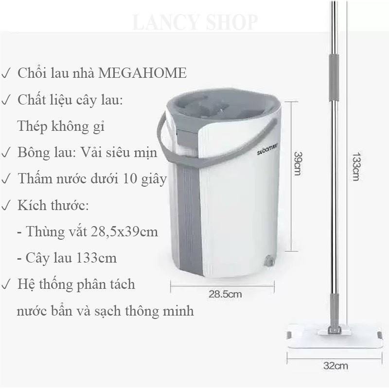 Chổi Lau Nhà Thông Minh Tự Vắt MEGAHOME Công Nghệ Mới - Cây Lau Nhà Đa Năng Bảo Hành 1 Năm JDX10