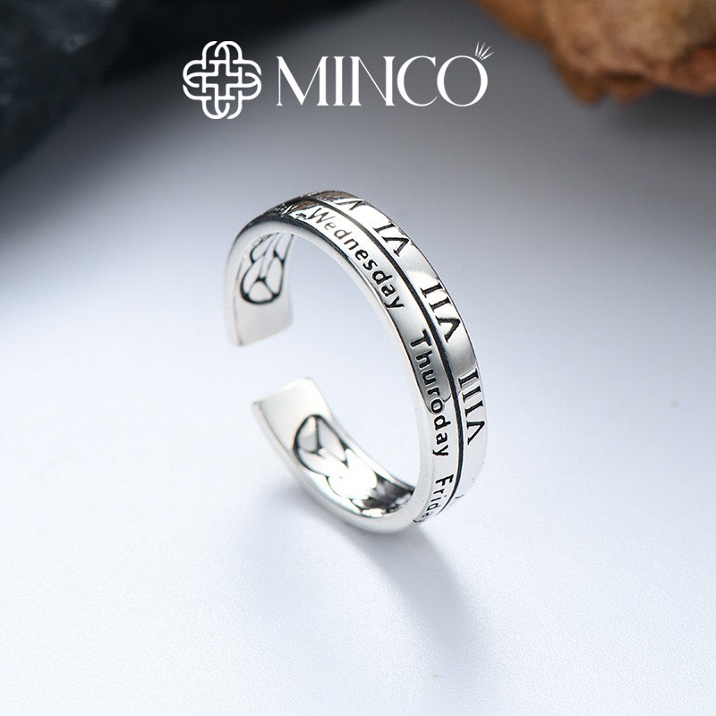 Nhẫn nam nữ tuần lễ số la mã cao cấp Minco Accessories màu bạc trẻ trung phong cách Hàn Quốc unisex NT82