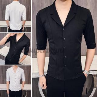 SUPER-M Áo Sơ Mi Nam Ngắn Tay Cổ Chữ V Thời Trang