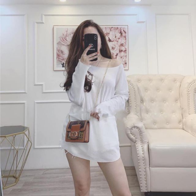 Áo dài tay trễ vai trơn nữ tính