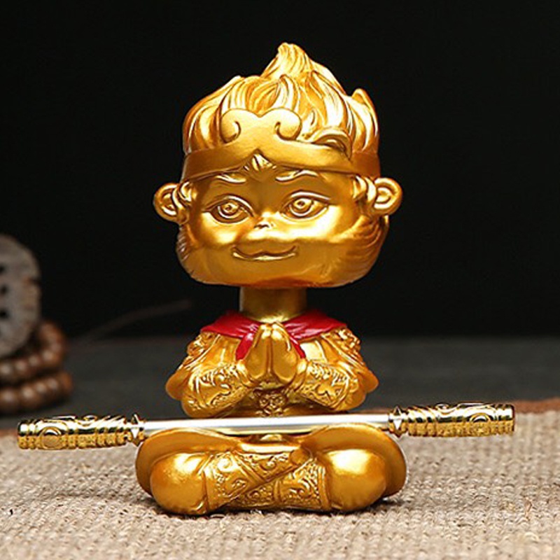 Tượng Tôn Ngộ Không Để Trang Trí Taplo Ô Tô - Có Tặng Kèm Đế Dán, Gậy Thép Kim Cô Và Vòng Gỗ