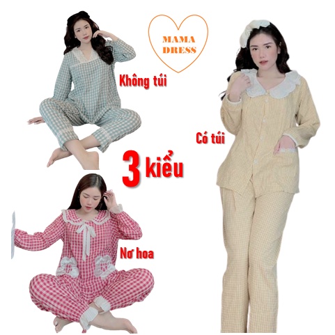 Bộ đồ bầu bộ sau sinh DÀI TAY đẹp giá rẻ cho mẹ bầu và sau sinh ở cữ có khóa ti t.lợi B08