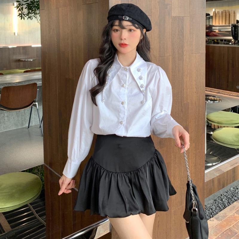 Áo Sơ Mi Trắng Tay Dài Cổ Búp Bê Xếp Ly Phong Cách Phương Tây Thời Trang Mới