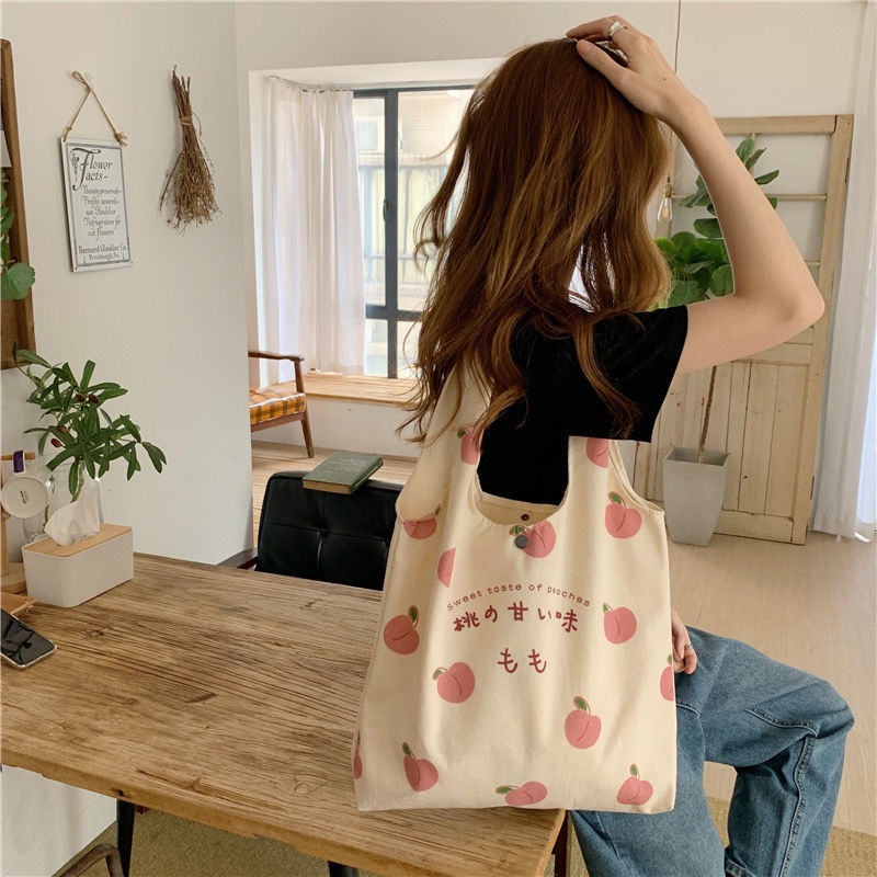 Túi xách tote canvas cỡ lớn thiết kế đơn giản phong cách Nhật Bản cho học sinh