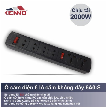 Ổ Cắm Điện Rời 6 Lỗ Lõi Sứ Chịu Tải 2000W ( Tự Đấu Dây) 6A0-S - KENNO