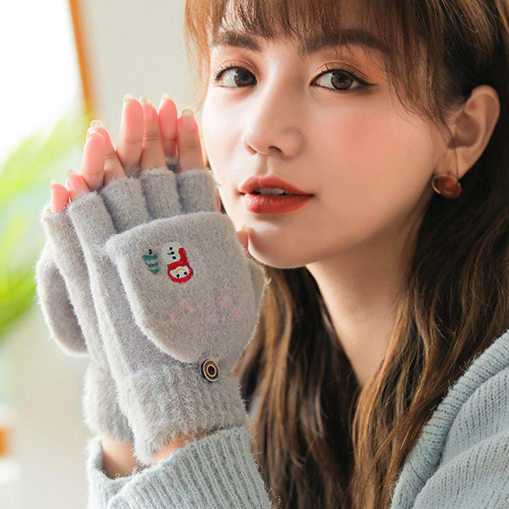 Găng Tay Hở Ngón Bằng Vải Lông Màu Sắc Trơn Chống Gió Dành Cho Nữ Sinh