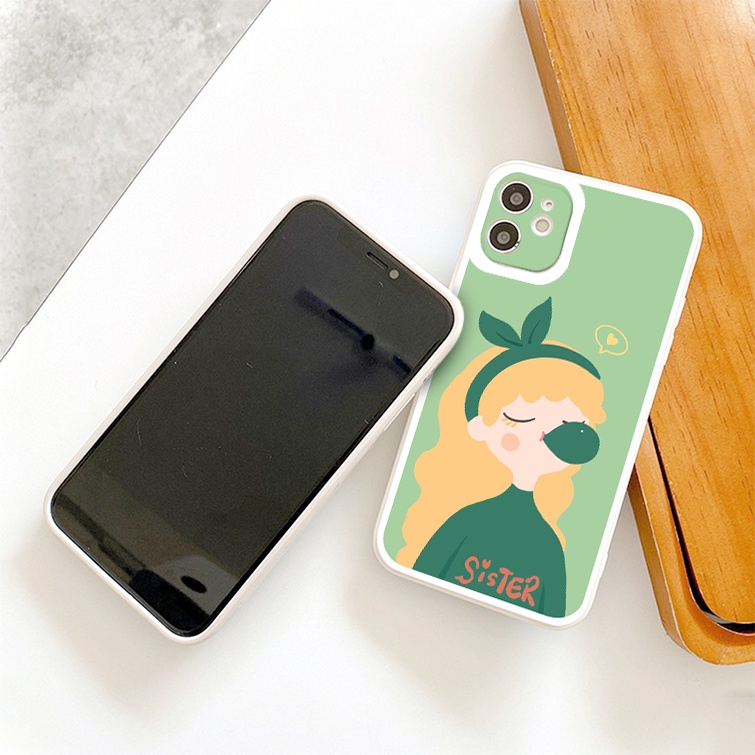 Ốp iphone - Ốp lưng iphone cạnh vuông viền camera Đôi chị em dành cho ip 6 đến 14promax - ng019