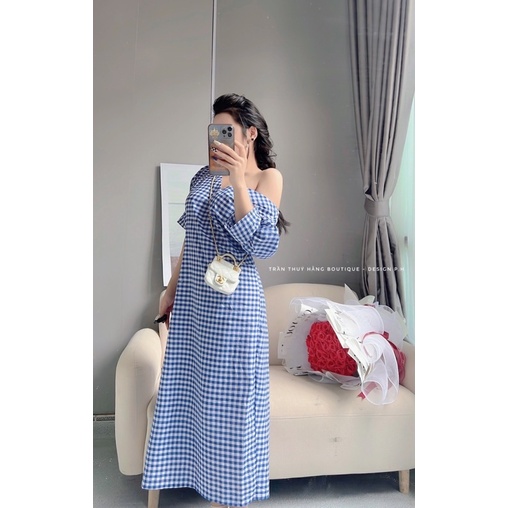 VÁY KẺ XANH MẶC 2 KIỂU