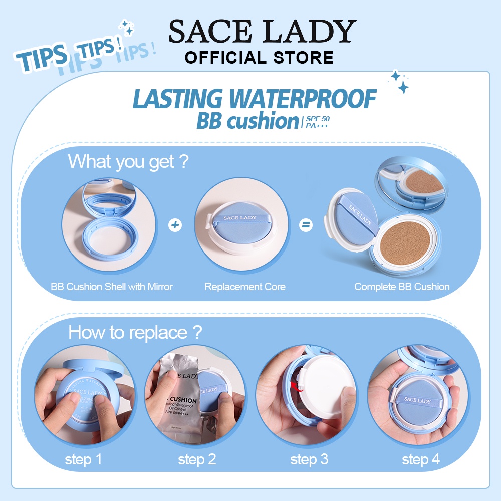 Kem Nền BB SACE LADY Dạng Cushion 12g SPF 50 + Chống Thấm Nước