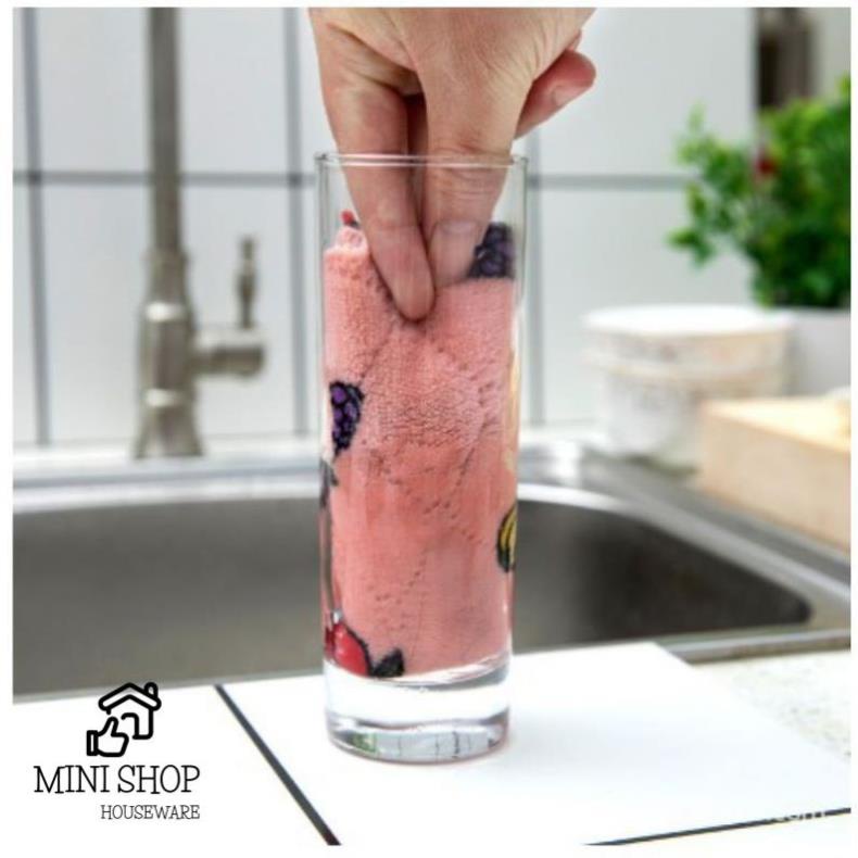 Combo 10 Khăn Lau Chén Đĩa Vải San Hô In Họa Tiết Hoạt Hình 25x25cm